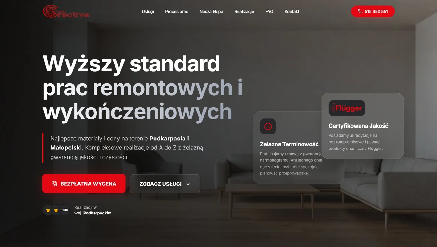 Strona internetowa Creative Group - usługi budowlane i remontowe